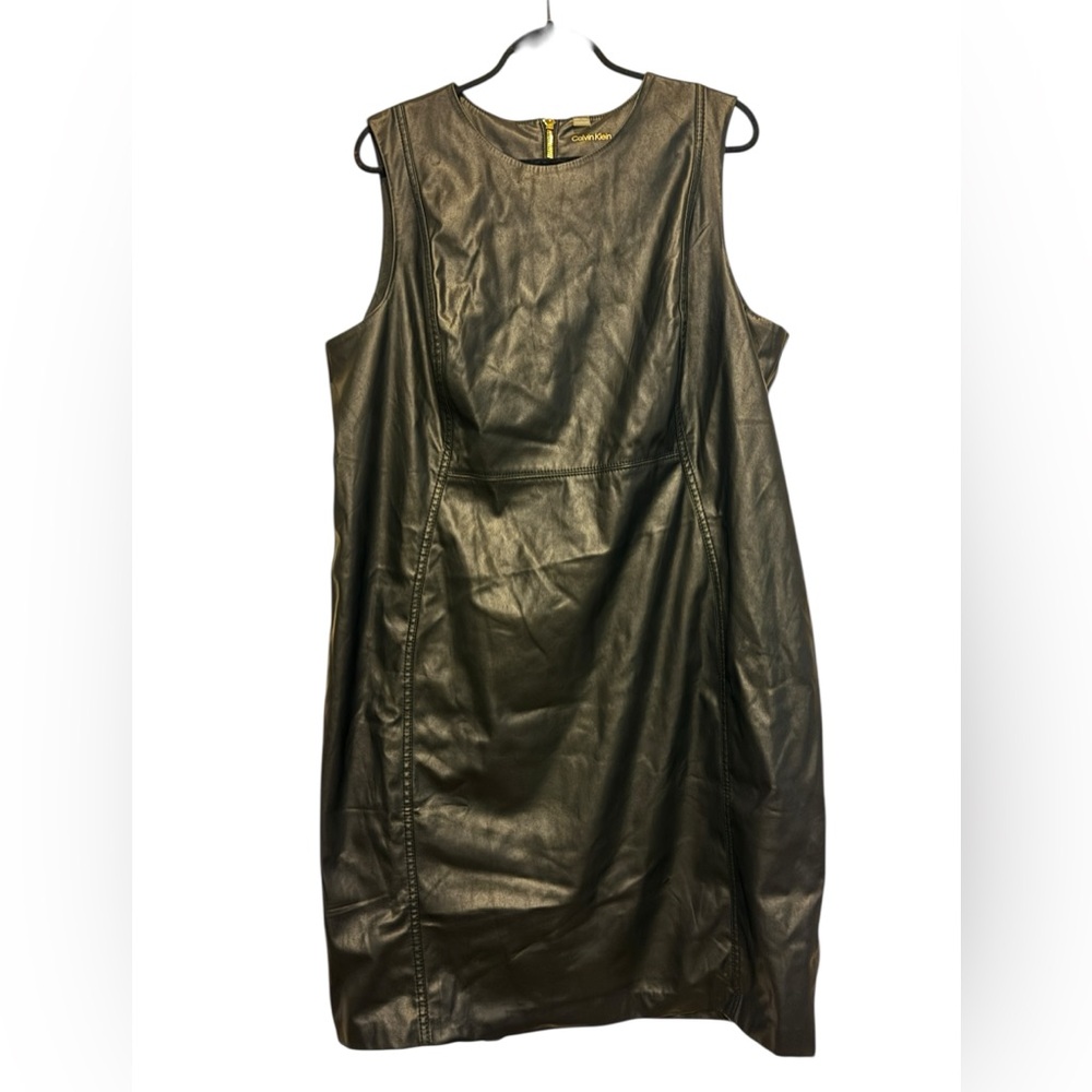 Calvin Klein Black Faux Leather Midi Dress